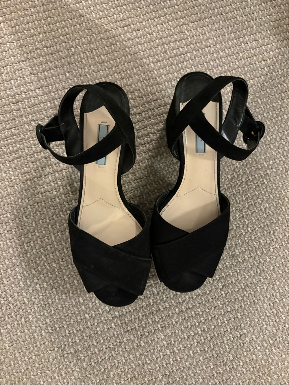 Prada Black Crisscross Ankle-Strap Heels
